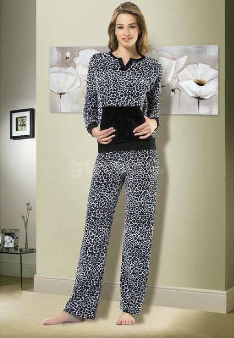 Gümüş Bayan Kadife Pijama Takım 9362