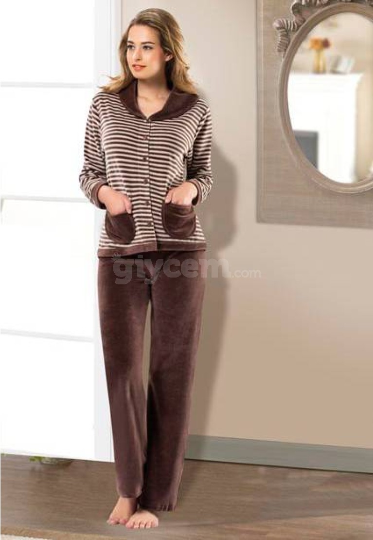 Gümüş Bayan Kadife Pijama Takım 9360