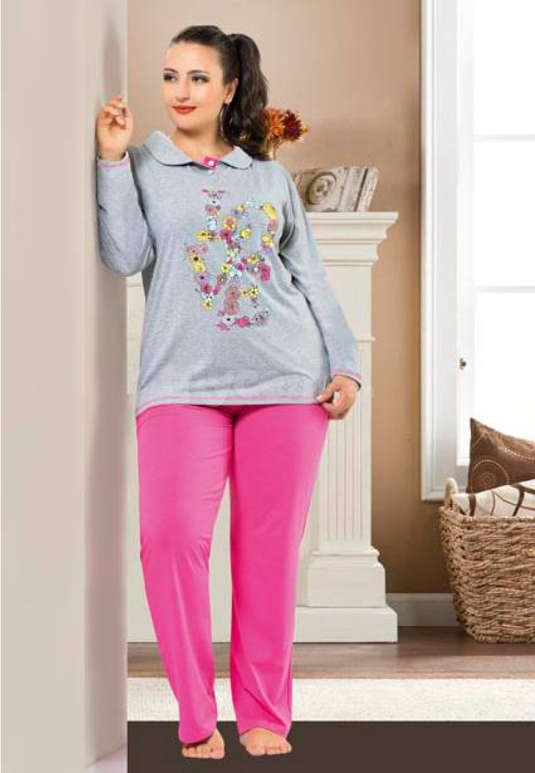 Gümüş Bayan Büyük Beden Pijama Takım 9382