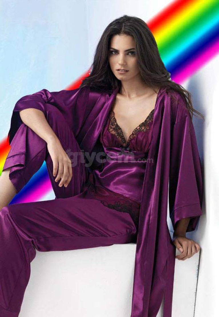 Bondy Saten Pijama ve Sabahlık Takım BD-332