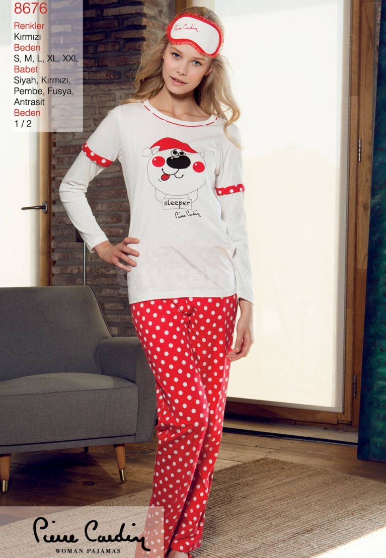 Pierre Cardin Kırmızı Puantiyeli Pijama Takımı 8676