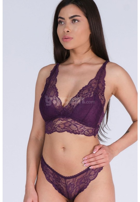 Dantelli Mor Büstiyer Takım 5003BT