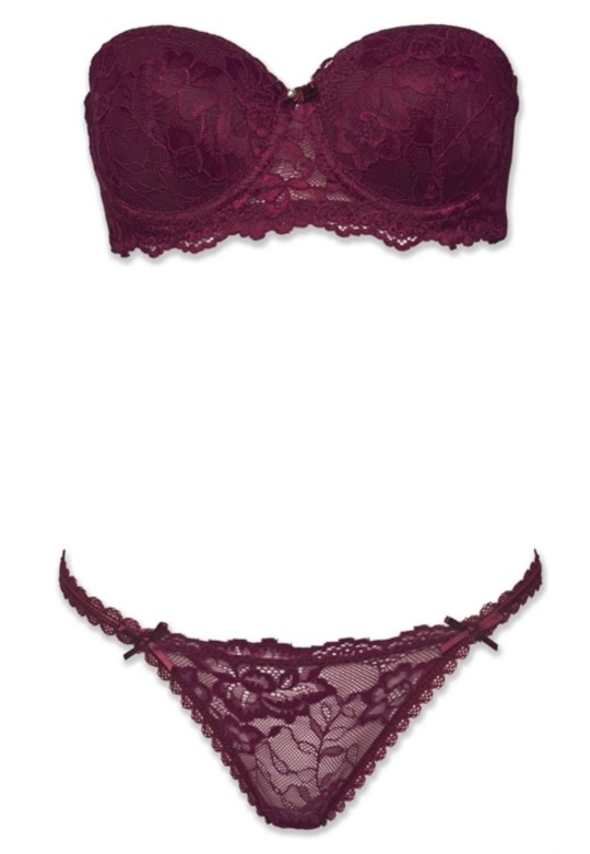 Pierre Cardin 4563 Push Up Dantelli Straplez Sütyen Takım Vişne