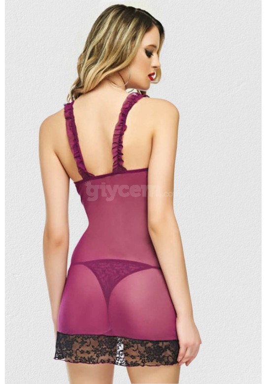 Mite Love Gecelik Takım Fantazi Giyim Dantel Etekli Mor ML-2125