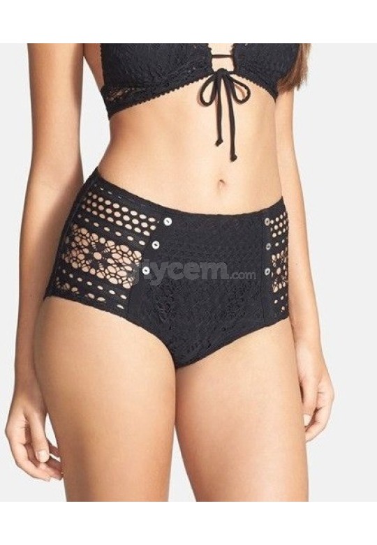 Angelsin Siyah Dantel Yüksek Bel Bikini Takım MS4269