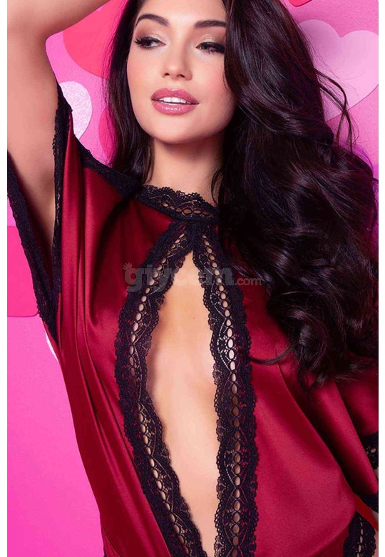 Merry See Özel Tasarım Saten Gecelik Body Kırmızı MS2313-Kırmızı
