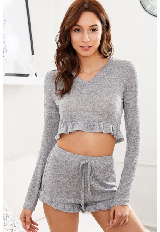 Merry See Gri Uzun Kollu Alt Üst Pijama Takım MS4018
