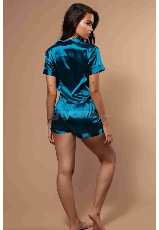 Merry See Ara Biyeli Saten Pijama Üst Yeşil MS23158-Yeşil