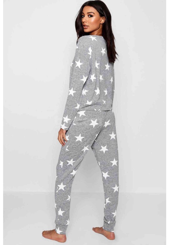 Merry See Penye Yıldızlı Eşofman Pijama Takım Çok Renkli MS4056-Çok Renkli