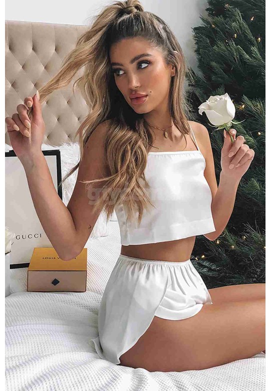 Merry See  Saten Pijama Üst Beyaz MS23458-Beyaz