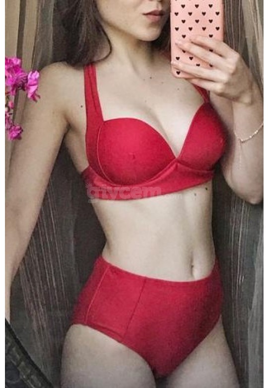 Angelsin Kırmızı Yuksek Bel Bikini Takım MS4205