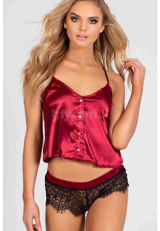 Merry See Dantelli Saten Pijama Üst Kırmızı MS23118-Kırmızı