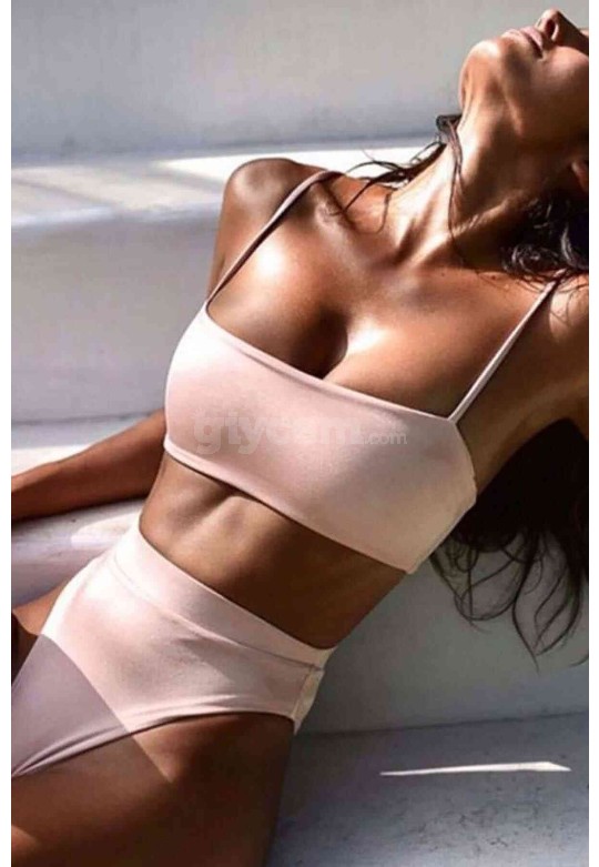 Angelsin Yüksek Bel Bikini Takım Pembe MS4112-Pembe