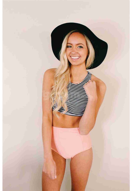 Angelsin Çizgili Tankini Bikini Üst Çok Renkli MS457218-Çok Renkli