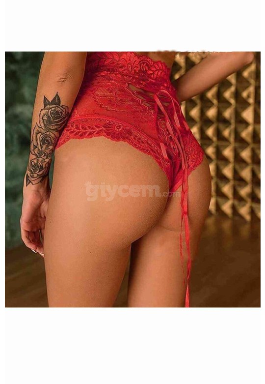 Merry See Yüksek Bel Şık Dantel Külot Kırmızı MS7669-Kırmızı