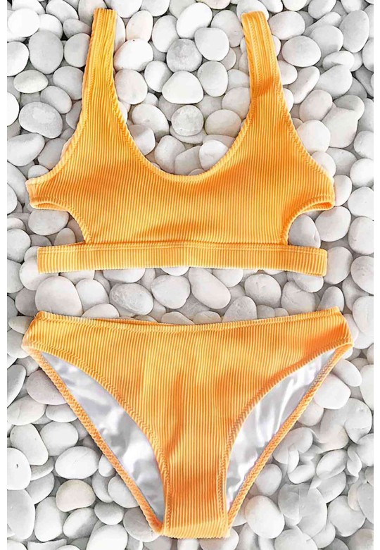 Angelsin Özel Kumaş Şık Bikini Takım Sarı MS4291-Sarı