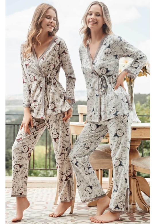 Bone Club Önden Düğmeli Kimono Lohusa Pijama Takımı 5113