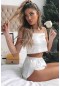 Merry See Saten Şortlu Pijama Takım Beyaz MS2345-Beyaz