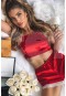 Merry See Dantel İşlemeli Saten Şortlu Pijama Takım Kırmızı MS2342-Kırmızı